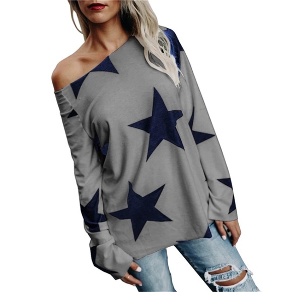 Tops - Sale! Off the shoulder Star Top - Gray